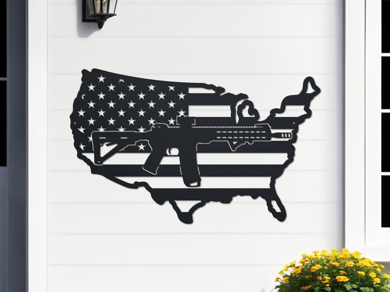 United States Map Flag Gun Wall Art