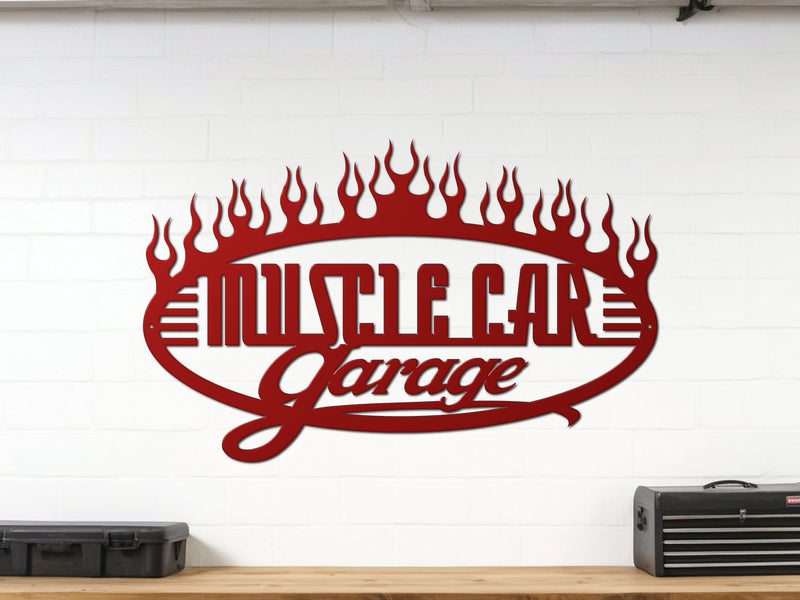 Red powder coated Muscle Car Garage wall sign – automotive décor
